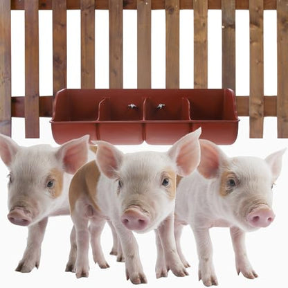SEWACC Plastic Pig Feeder, 4-Compartment Pig Feeding Trough for Farm Livestock, Sturdy Polypropylene Piglet Manger for Grain and Water, 18 Inch Feeding Groove