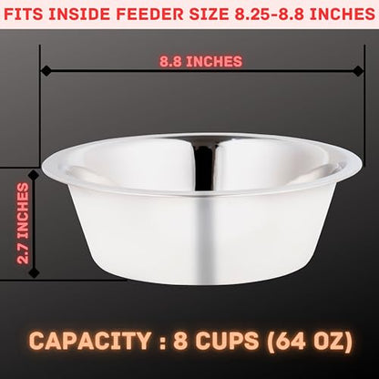 2-Pack Stainless Steel Dog Bowl ~ (8.8" Outer Diameter) Pet Feeder Replacement Bowls - size: 7.8 Cups