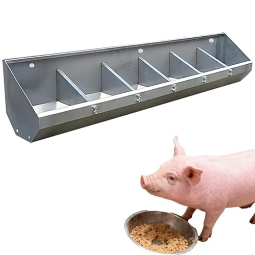 Large Capacity Portable Stainless Steel Hog Trough with Divider - 2-Hole No-Spill Livestock Feeder for Hay & Grain, Ideal for Swine and Chicken Coop,1.5meter/6hole - size: 1.5meter/6hole
