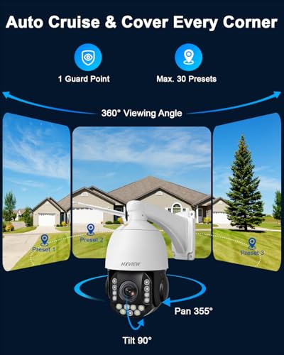 4K PTZ Security Camera Outdoor with 30X Optical Zoom, 1000FT Night Vision, 8MP 360° WiFi Wireless RTSP IP Camera, Auto Tracking, Person/Vehicle Detection, 2.4/5GHz Wi-Fi, 2-Way Audio