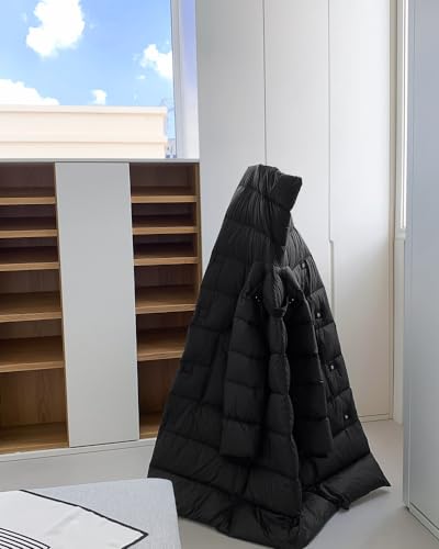 Women's Down Jacket Long Knee Length Hood Loose Warm and Thick Autumn/Winter Black Coat with Belt - size: Large