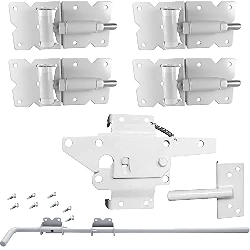 Vinyl Fence Gate Double Gate Hardware Kit White (for Vinyl, PVC etc Fencing) - Double Fence Gate Kit has 4 Hinges, 1 Latch, and 1 Drop Rod - size: White Double Gate Kit