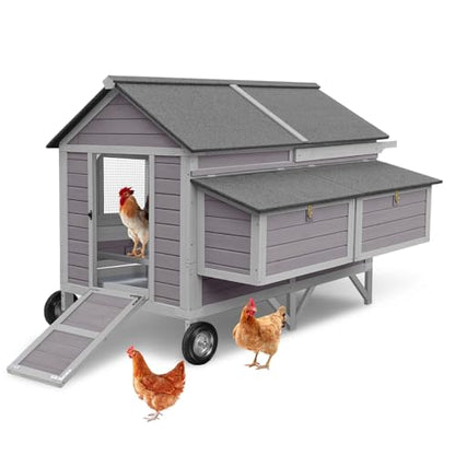 Aivituvin Chicken Coop Mobile Outdoor Hen House with Large Wheels Durable Wooden Poultry Cage with 2 Nesting Box for 3-8 Chickens 68.1’’ (68.11'' × 53.94'' × 49.02'') - size: 68.11"L x 53.94"W x 49.02"H