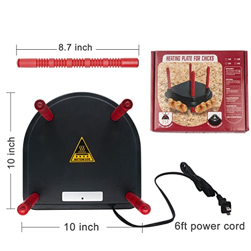 Chick Brooder Heating Plate with Comfort Feathers, Chicken Coop Warmer Pad Adjustable Height Poultry Incubator Heater Plate, Warms Up to 15 Chicks - 13 Watts (10" x 10")