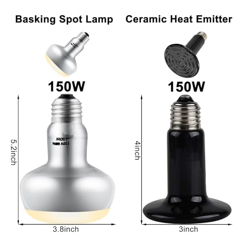 DXOPHIEX Dual Reptile Light Fixture,Reptile Heat Lamp Fixture with 150W Intense Basking Bulb&Ceramic Heat Emitter,Double Dome Heat Lamp for Lizard,Gecko,Bearded Dragon,Tortoise,Snake,Chameleon - style: 15inch with 150W Intense Basking Bulb&Ceramic Heat Em