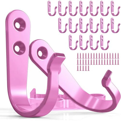 BREYDROK 20PCS Pink Heavy Duty Single Prong Metal Wall Hooks for Coats, Towels, Backpacks, Hats, Dog Leashes (20 Hooks + 40 Screws) - color: 20pcs + Pink