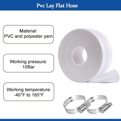 Eastrans 2INx65.6FT Pool Backwash Hose,Extra Heavy Duty Discharge Lay Flat Hose for Swimming Pool, Drain Hoses with Clamp,10 Bar Working Pressure,High pressure resistance,Ultra Strong Wear Resistance - size: 2in x 65.6ft, style: Extra Heavy Duty Hose