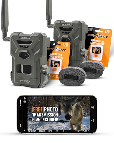 SPYPOINT Flex-M Twin Pack Cellular Trail Cameras - 2 SD Cards Included, Best Hunting Accessories, No WiFi Needed, GPS, Night Vision, IP65 Water-Resistant, 28MP Photos, & 720p Videos + Sound (2) - color: Starter Pack- SD, size: Pack of 2