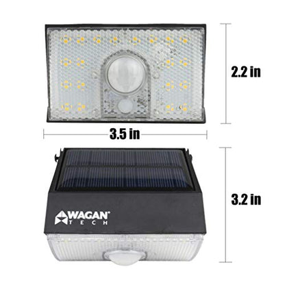 Wagan EL8570 1000 Lumens Outdoor LED Solar Wall Light Waterproof Motion Detected Light, Black (2 Pack) - size: 2 Pack