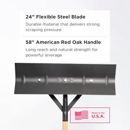 SCENIC ROAD Farm & Ranch Scraper Tool – Heavy Duty Ice Scraper with 24" Reversible Blade & 58" Handle Floor Scraper – Metal Scraper for Driveway Ice, Barn, Paint or Wood – Made in USA (Model SR24) - size: 24-inch Steel