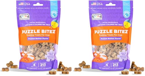 Outward Hound by Nina Ottosson Puzzle Bitez USA Made Dog Treats,Peanut Butter Flavor,Bite-Sized Training Reward and Interactive Puzzle Toy Treats,7.5oz,(Pack of 2) - size: 7.5 Ounce (Pack of 2), style: Peanut Butter