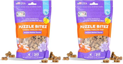 Outward Hound by Nina Ottosson Puzzle Bitez USA Made Dog Treats,Peanut Butter Flavor,Bite-Sized Training Reward and Interactive Puzzle Toy Treats,7.5oz,(Pack of 2) - size: 7.5 Ounce (Pack of 2), style: Peanut Butter