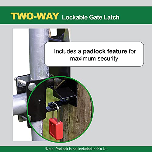 Powerfields Two-Way Lockable Livestock Gate Latch for Farms, Pet Cages, Fences, & Stables (Black)