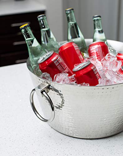 BIRDROCK HOME Hammered Stainless Steel Round Beverage Tub with Handles - Double Wall Insulated 3 Gallons - Metal Drink Cooler & Ice Bucket for Parties - Outdoor Aluminum Holder for Bottles & Soda - color: Silver