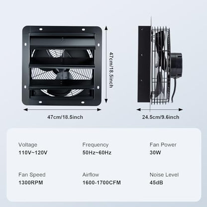 GROWNEER 14 Inch Shutter Exhaust Fan with Temperature Humidity Controller, 1700 CFM Remote Control Attic Fan, 10-Speed Adjustable Wall Mount Vent Fan for Green House, Garage, Shed, Attic - style: 14 Inch with Temperature Humidity Controller