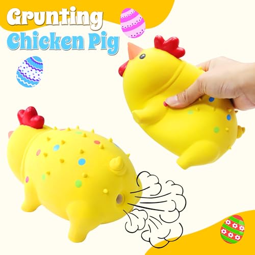 Squeaky Pig Dog Toys, Rubber Pig Dog Toys for Small, Medium & Large Dogs, Durable Interactive Latex Squeaky Chew Toys - color: Yellow