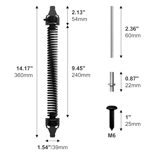 skysen 14" Fence gate Spring self Closing and Adjustable for Wooden or Vinyl Fence,Carbon Steel,Black(gate spring-14)
