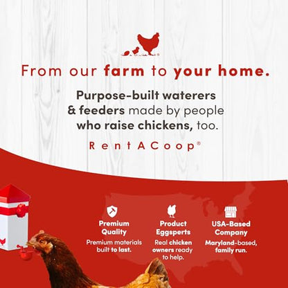 RentACoop 32oz (1 Liter) Automatic Drinker - BPA-Free Chick Waterer with Auto-Fill Cup and Horizonal Nipple - Suitable for Chicks, Quail, Pigeons, Doves, and Other Smaller Birds