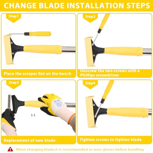Floor Scraper Long Handle Heavy Duty, 31-61“ Long Handle Blade Scraper Tool with 10PCS Extra Blades 4 Inch stainless steel efficiently and quickly kitchen stickers windows cleaning. (50inch) - size: 50inch