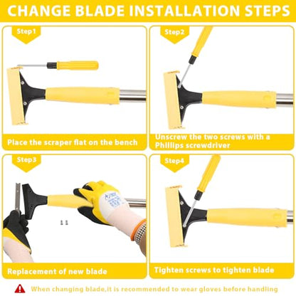 Floor Scraper Long Handle Heavy Duty, 31-61“ Long Handle Blade Scraper Tool with 10PCS Extra Blades 4 Inch stainless steel efficiently and quickly kitchen stickers windows cleaning. (50inch) - size: 50inch