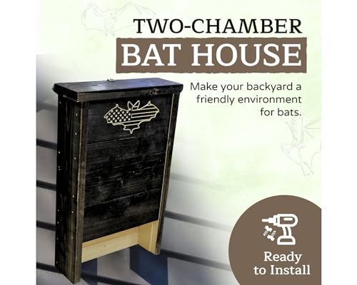 Made in USA- Black Stained Pine Bat House, 2 Chamber Bat Box, Easy-to-Install Wooden Bat House Kit, Weather-Resistant Bat Houses for Outdoors, with Mounting Screws - Applewood Outdoor - style: 2 Chamber Black