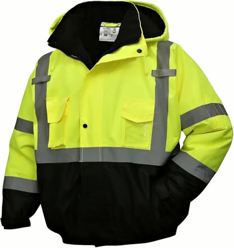 SKSAFETY High Visibility Reflective Jackets for Men, Waterproof Class 3 Safety Jacket with Pockets, Hi Vis Yellow Coats with Black Bottom, Mens Work Construction Coats for Cold Weather, S, 1 Pack - color: Yellow, size: Small