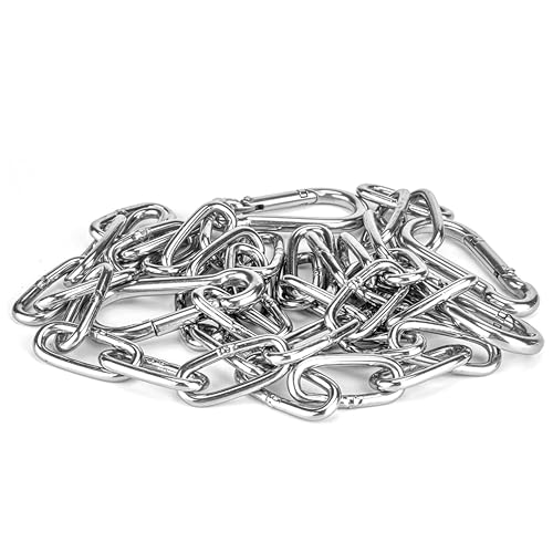 1 Pack Gate Chain Lock for Outdoor Fence with Carabiner, 1/6 x 44 Inch Stainless Steel Link Chains No Fear of Being Bent, Easy to Adjust Barn Chain for Livestock Gate （ Silver ） (1, 44 Inch)