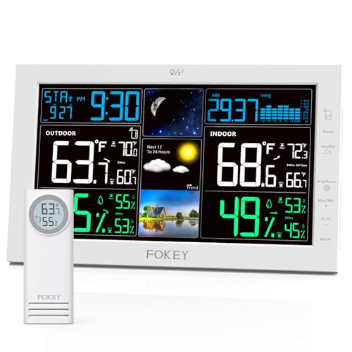 Weather Station Wireless Indoor Outdoor, Indoor Outdoor Thermometer Wireless, Home Atomic Clock Weather Stations, Temperature Humidity Barometer Inside Outside Thermometers, White with 1 Sen - color: White, size: with 1 sensor