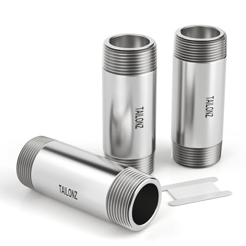 TAILONZ PNEUMATIC 3/8" NPT Male x 3/8" NPT Male 304 Stainless Steel Pipe Nipple, 2" Length Thickened Cast Pipe Fitting, Threaded Connector（Pack of 3） - color: 2"(50MM)Thickened, size: 3/8"MNPT