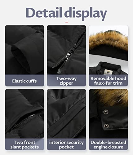 CREATMO US Women's Long Winter Faux Fur Coat Puffer Warm Jacket with Detachable Hood - color: Black, size: X-Small