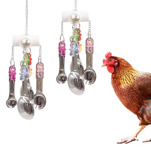 2 Packs Chicken Enrichment Toys with Colorful Decor and Shining Bells, Chicken Toys for Coop Accessories, Play Stuff for Chickens to Peck, Poultry Coop Accessories for Chckens, Hens, Ducks, Geese