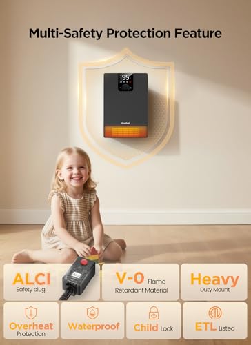 GiveBest Smart Wall Heater, 1500W Fast Heating Electric Space Heater for Indoor Use, 3 Heating Modes, Adjustable Thermostat, 24H Timer, Easy Mounted for Bedroom, Office, Home, Black - color: Matte black