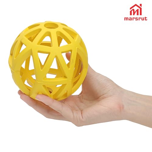 Hollow Dog Ball, Rubber Bite Resistant Pet Toys, 4.92" Interactive Roller Cage with Holes for Chewing Teeth Grinding Aggressive Chewers Treat Inside for Large Medium Breed Indoor Outdoor, Yellow