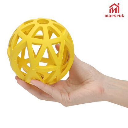 Hollow Dog Ball, Rubber Bite Resistant Pet Toys, 4.92" Interactive Roller Cage with Holes for Chewing Teeth Grinding Aggressive Chewers Treat Inside for Large Medium Breed Indoor Outdoor, Yellow