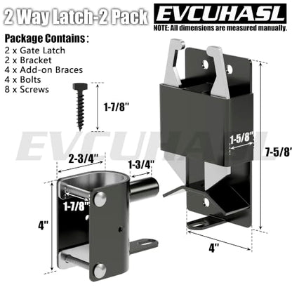 2 Way Farm Gate Latch, Heavy Duty Lockable Two Way Fence Gate Latch, Black Anti-Sag Gravity Latch for Fences, Metal Gates, Horse Corrals, Ranches, Round to Square Tube Conversion, 2 Pack