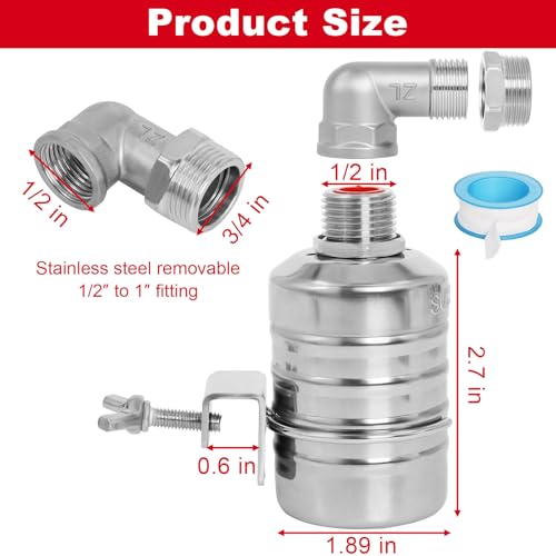 Automatic Float Valve for Water Tank, 3 Pack Stainless Steel Tank Float Valve 1/2" & 3/4", Auto Shut Off Water Level Control Valve for Livestock Trough, Aquarium, Pool