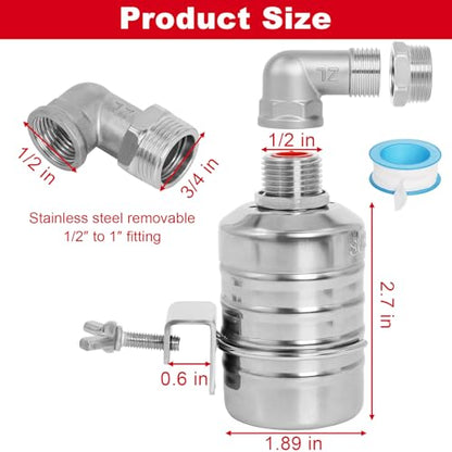 Automatic Float Valve for Water Tank, 3 Pack Stainless Steel Tank Float Valve 1/2" & 3/4", Auto Shut Off Water Level Control Valve for Livestock Trough, Aquarium, Pool