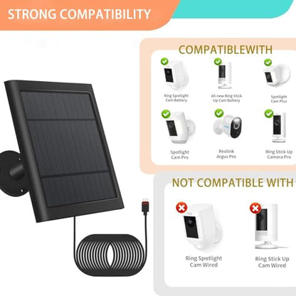 3 Pack - Solar Panel for Security Camera Spotlight Cam Plus/Pro(Battery) Stick Up Cam/Pro Wireless Outdoor with 10FT/3M Long Cable Dustproof Waterproof BK - color: Black