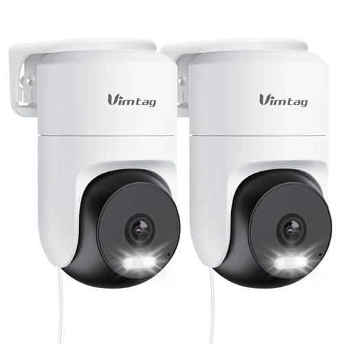 VIMTAG 2.5K 4MP Outdoor Security Camera, Pan/Tilt WiFi Home CCTV Camera, 360° View & Motion Tracking, Color Night Vision, 2-Way Audio, AI Detection Alarm, IP66, Cloud & SD Card Storage, Works w/Alexa - style: Black&White 2Pack
