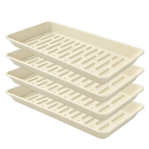 4 Pack Rectangular Plant Saucer 16 Inch, Heavy Duty Plastic Drip Trays for Pots, Windowsill Planter, Indoor Outdoor, 7.0 x 16.1 Inches, Beige - color: Beige, size: 16.1" x 7" x 1.3" (4pack)