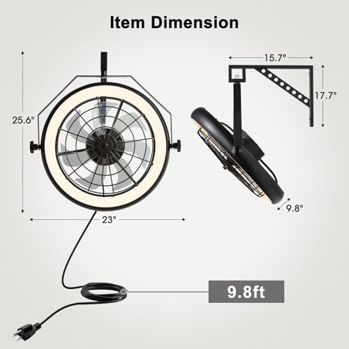23" Wall Mount Fan with Light,3 CCT, Dimmable,Quiet 6 Speed Wall Mounted Fan with Remote/App Control, Timer, 360° Adjustable Tilt Plug in Wall Fan for Garage,Patio,Tool Room,Home - size: 23"