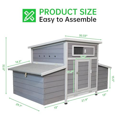 Chicken Coop, 58" Wooden Chicken Coop with 2 Sides Large Nesting Boxes for 4-6 Chickens, Poultry Hutch Rabbit Cage with No-Slip Ramp & Pull-Out Tray for Outdoor Farm Yard (Dark Grey) - color: Dark Grey