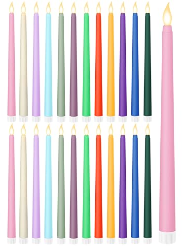Treela 24 Pcs Flameless Taper Candles Battery Operated Bulk Fake Candles Light LED Candle Sticks Flickering Tapered for Easter Wedding Anniversary Decoration(Basic,11 Inch,Pastel) - color: Pastel, size: 11 Inch, style: Minimalist