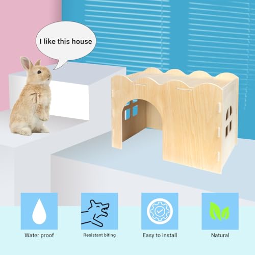 Bifeaw Rabbit Hideout, Natural Wooden Chew Proof Hideaway Hut for Small Pets (Rabbit) - size: Rabbit