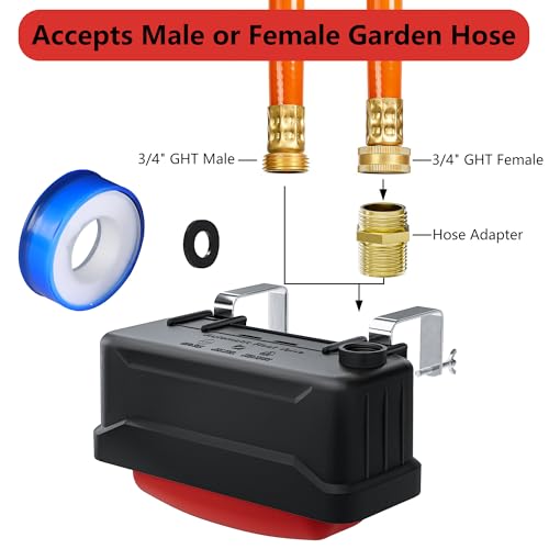 EyGde 1 PC Water Trough Float Valve for Stock Tank, Includes 3/4" Hose Metal Connectors, PTFE Tape, Automatic Water Level Control Device for Livestock Waterer, Poultry, Cattle, Goat, Pool, Pond