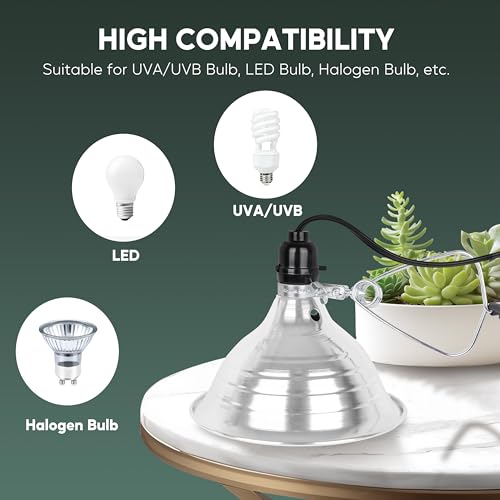 HealSmart 8.5" Clamp Light Socket, 150-Watt Maximum with 6 Feet 18/2 SPT-2 Cord, Aluminum Reflector E26 (no Bulb Included), for Reptiles and Plants Growing, 2-Pack - size: 8.5 Inch (150 Watts), style: 2-Pack