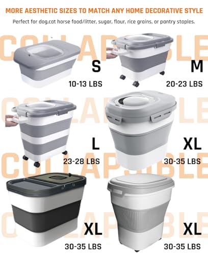 HOYTAMDAR 28-30Lbs Dog Food Storage Container, Collapsible Dog Food Container with Lid,Multifunctional Pet Food Storage Container for Dog,Cat,Rice,Flour,Pet Food Scoop and Small Container - color: Grey-30lbs