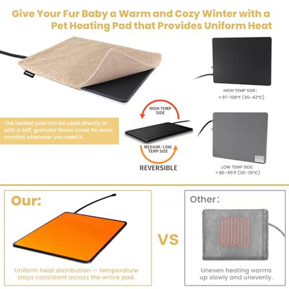 Outdoor Heated Pad for Small Animals, Anti-Bite & Waterproof Cat Heating Pad, Pet Warmer for Outside Feral Cat Houses, Durable Indoor Outdoor Warming Pet Mat in Extreme Weather 16" x 13" 30W