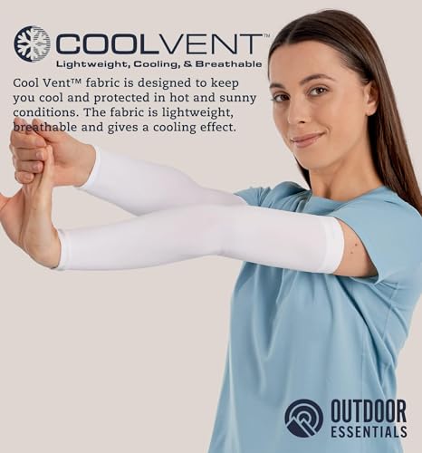 OutdoorEssentials UV Sun Sleeves for Men & Women, Cooling Arm Sleeves UPF 50+ | Golf, Tattoo Cover Up, Sun Protection - color: (2 Pairs): 2 White