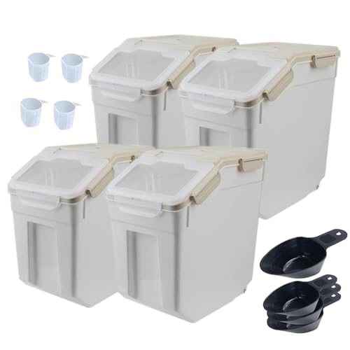 Large Flour Storage Container Bin 25lb,4 Pack Airtight Rice Storage Containers with Wheels Seal Locking Lid BPA Free with Measuring Cup,Scoop for Flour, Rice, Grain, Dry Food - Grey - color: 4Pcs 25LB Grey